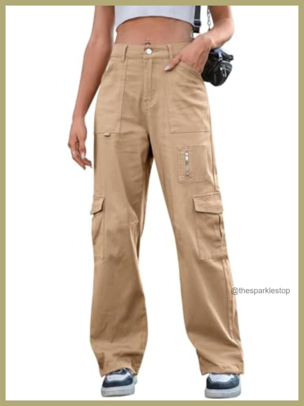 IVIR Women's High Waist Wide Leg Cargo Pants with 7 Pockets Stretchy Drawstring